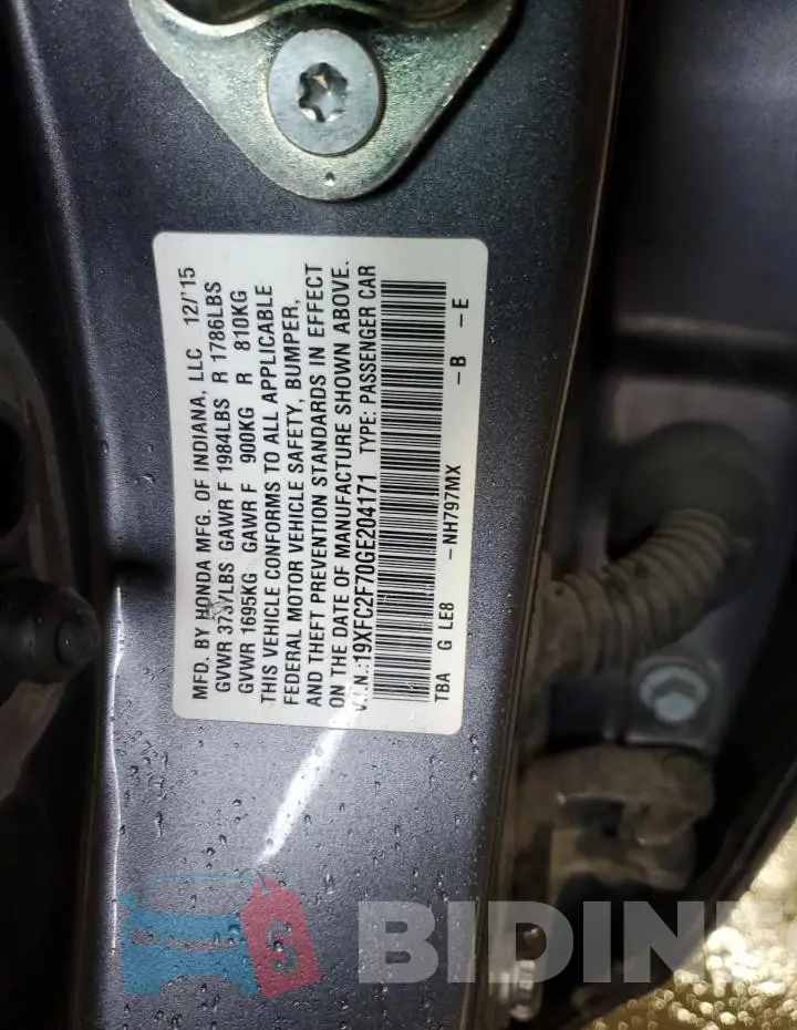 19XFC2F70GE204171 Photo# 12