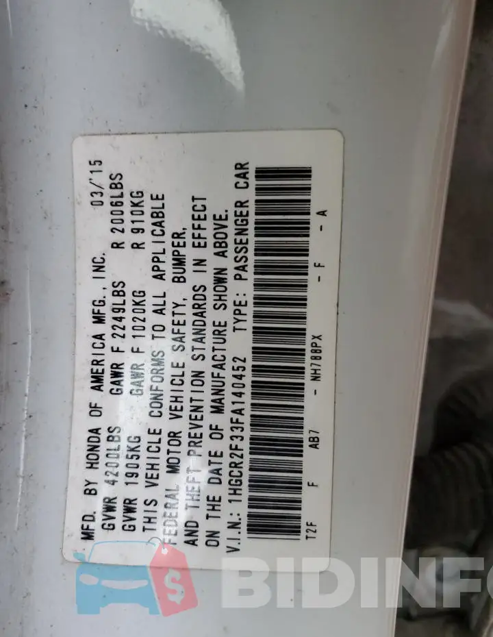 1HGCR2F33FA140452 Photo# 13