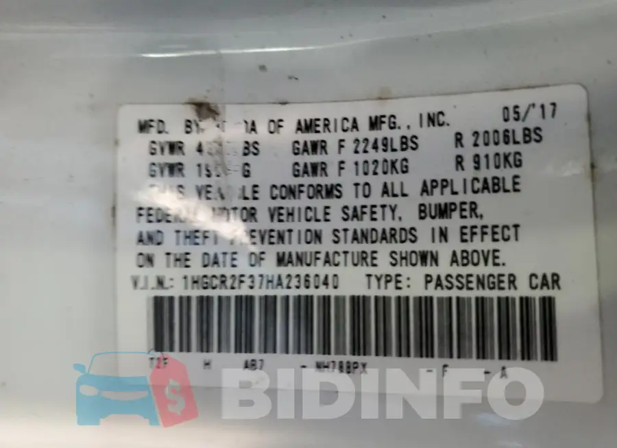 1HGCR2F37HA236040 Photo# 12