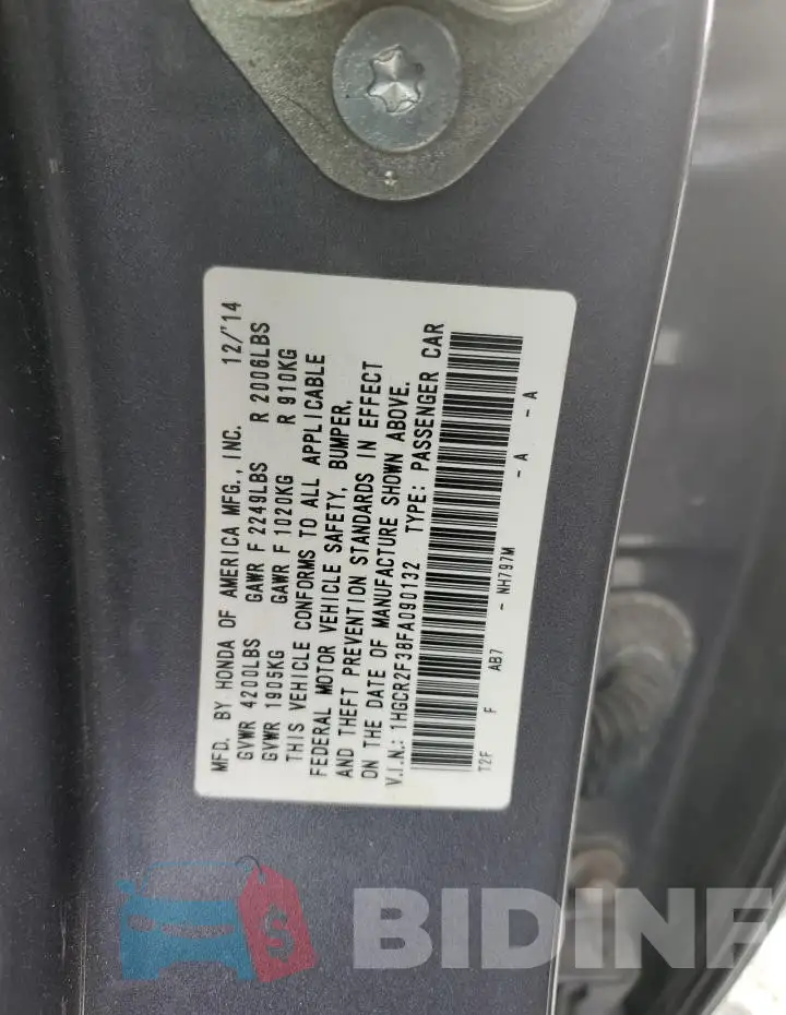 1HGCR2F38FA090132 Photo# 12