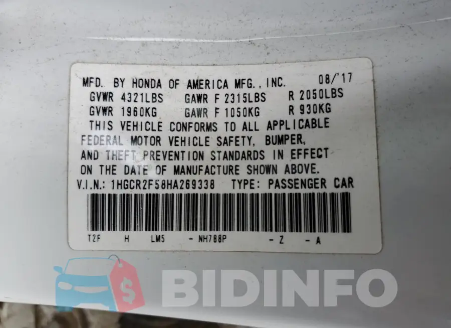 1HGCR2F58HA269338 Photo# 12