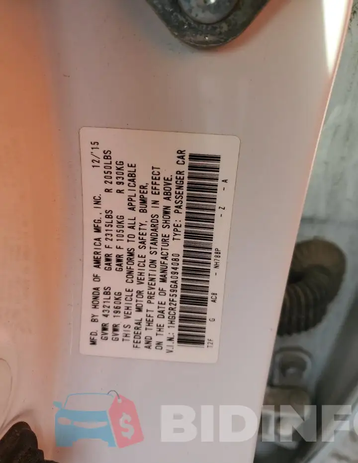 1HGCR2F59GA094080 Photo# 12