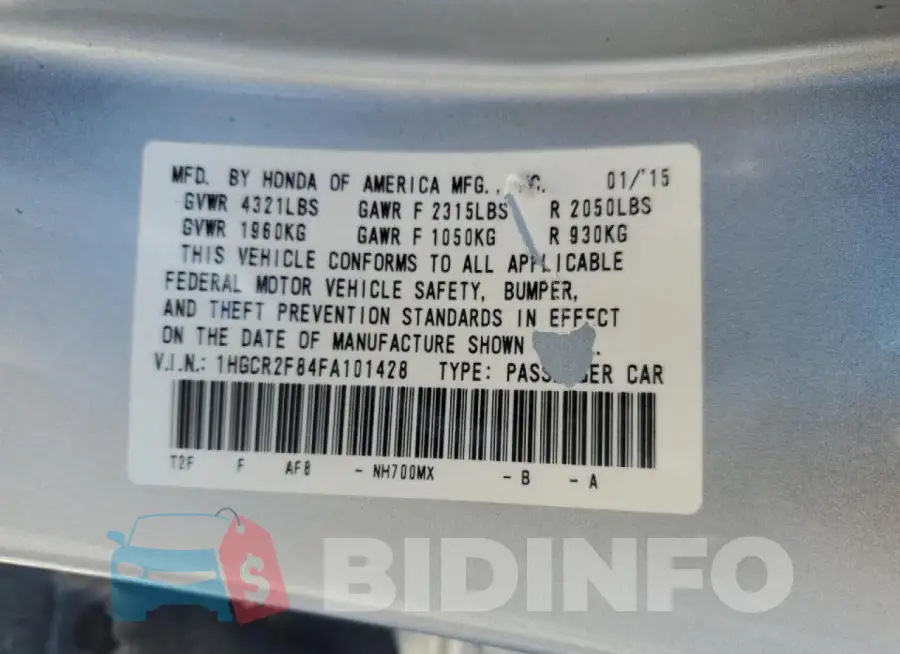 1HGCR2F84FA101428 Photo# 12
