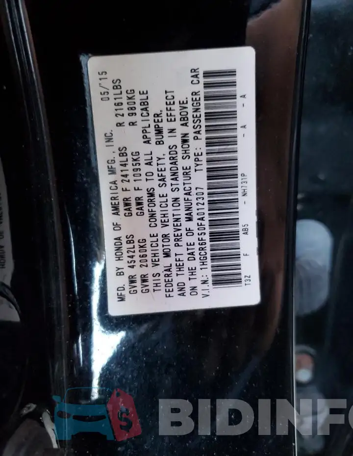 1HGCR6F50FA012307 Photo# 13