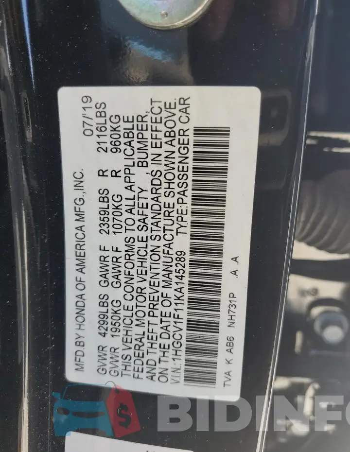 1HGCV1F11KA145289 Photo# 12