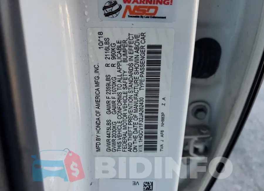 1HGCV1F32JA262430 Photo# 12