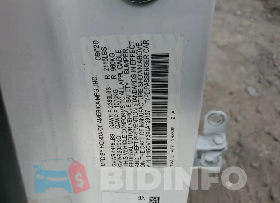 1HGCV1F3XLA139137 Photo# 12