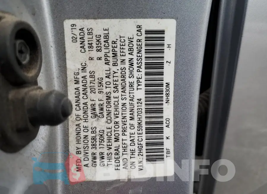 2HGFC1E59KH703124 Photo# 12