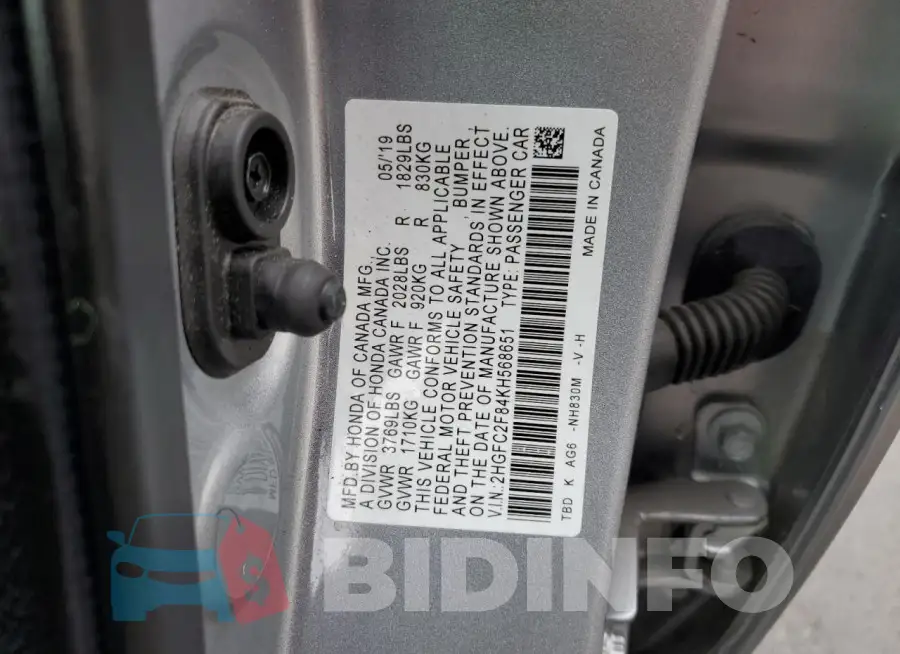 2HGFC2F84KH568651 Photo# 13