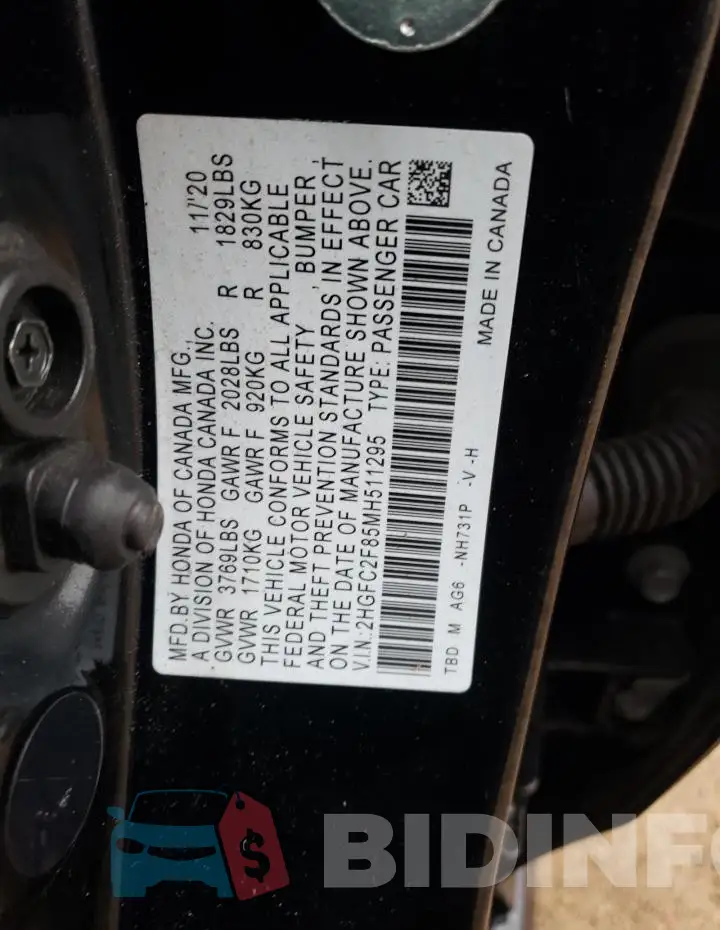 2HGFC2F85MH511295 Photo# 13