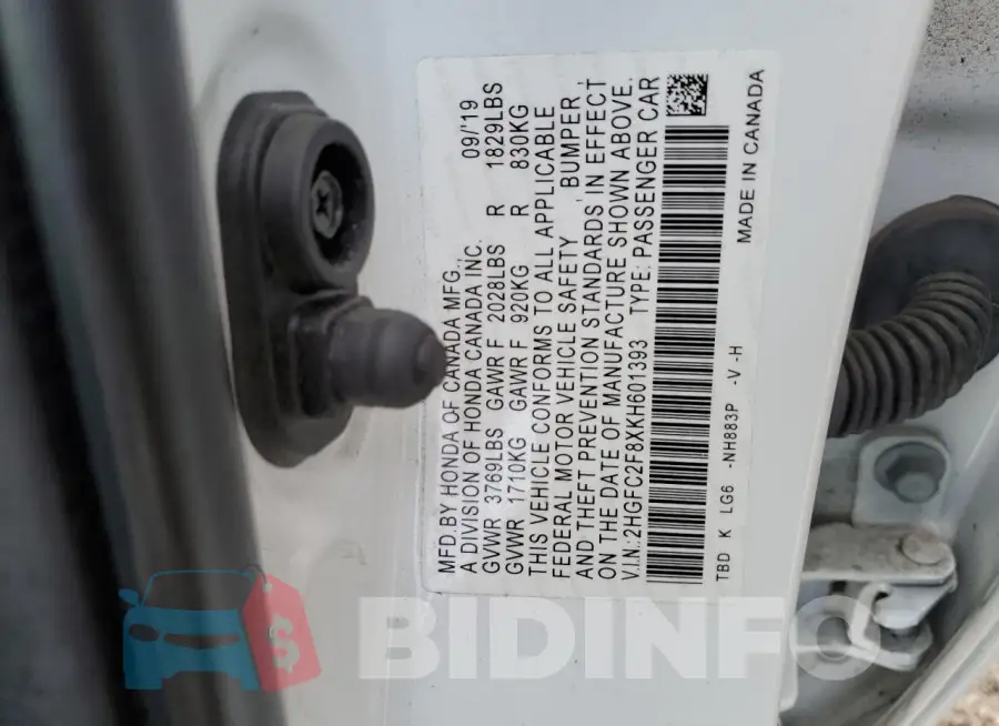 2HGFC2F8XKH601393 Photo# 12