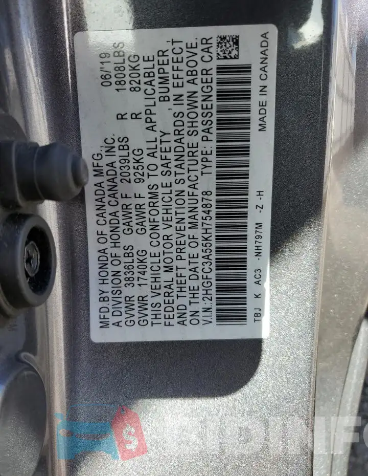 2HGFC3A55KH754878 Photo# 12