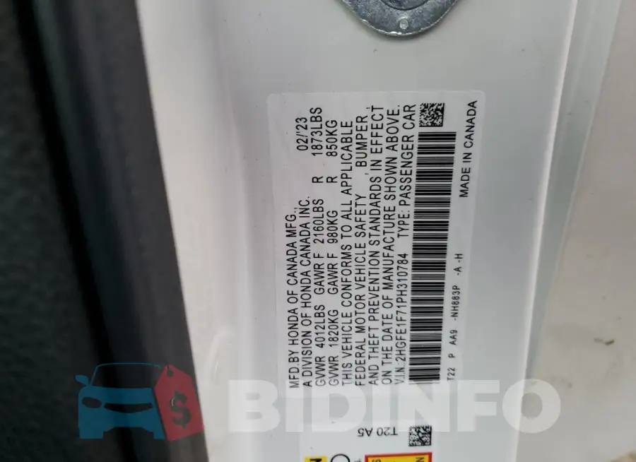 2HGFE1F71PH310784 Photo# 12