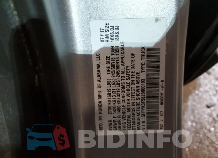5FPYK3F58JB000193 Photo# 12