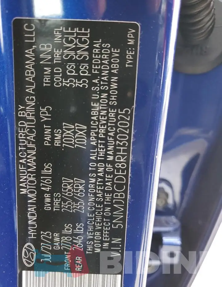 5NMJBCDE8RH302025 Photo# 12