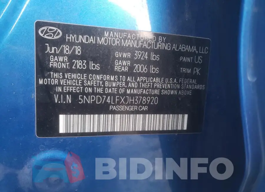 5NPD74LFXJH378920 Photo# 13