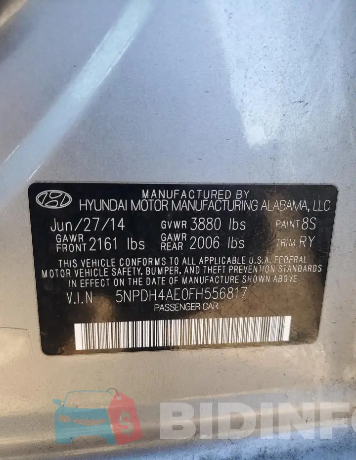 5NPDH4AE0FH556817 Photo# 13