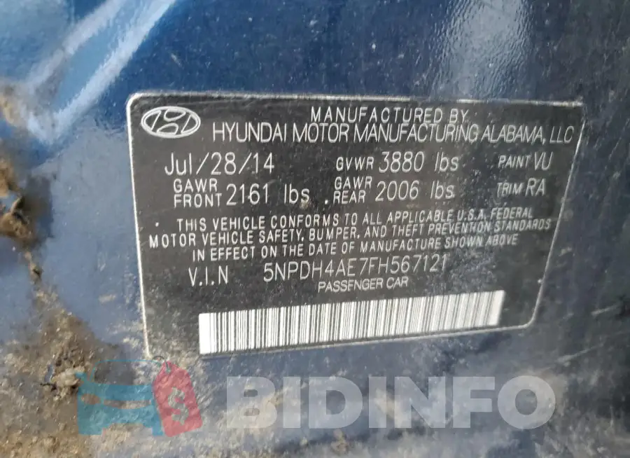 5NPDH4AE7FH567121 Photo# 12