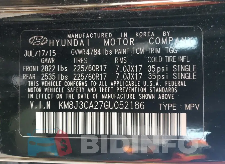 KM8J3CA27GU052186 Photo# 12