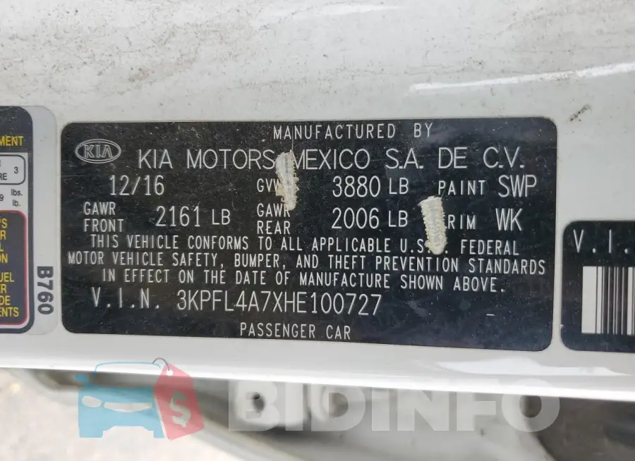 3KPFL4A7XHE100727 Photo# 13