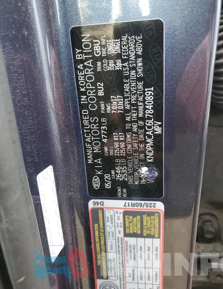 KNDPMCAC6L7840891 Photo# 13