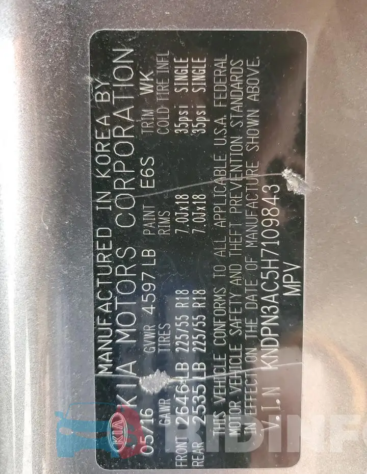 KNDPN3AC5H7109843 Photo# 13