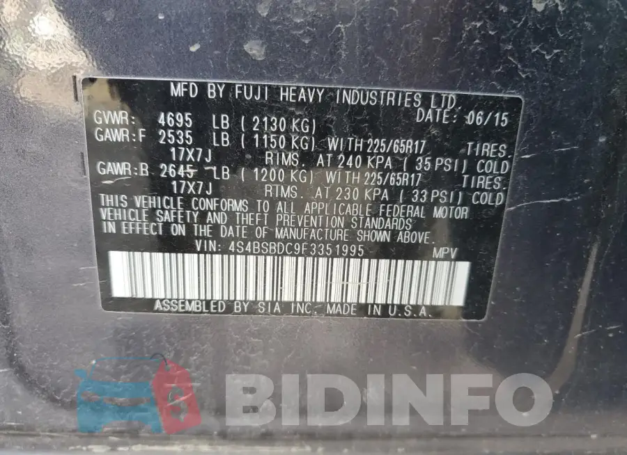 4S4BSBDC9F3351995 Photo# 12