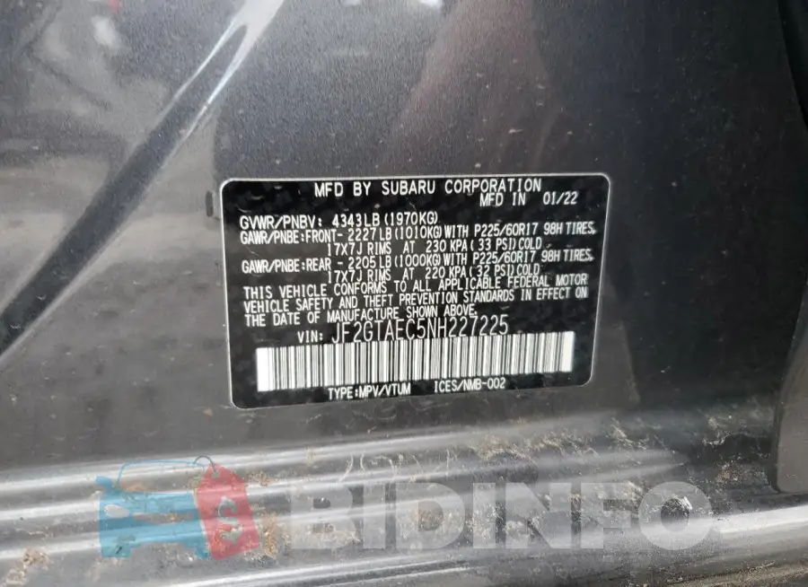 JF2GTAEC5NH227225 Photo# 12