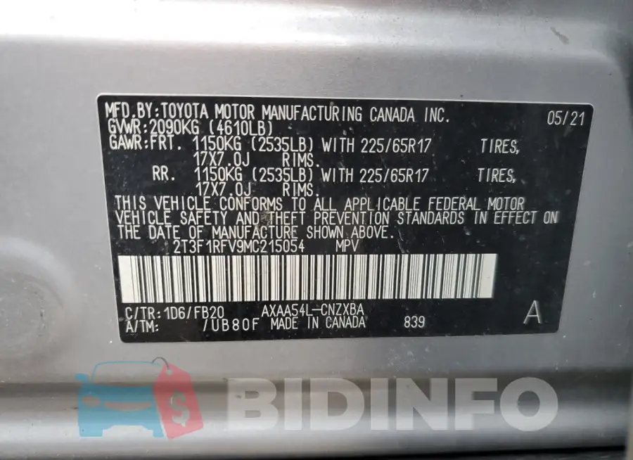 2T3F1RFV9MC215054 Photo# 13