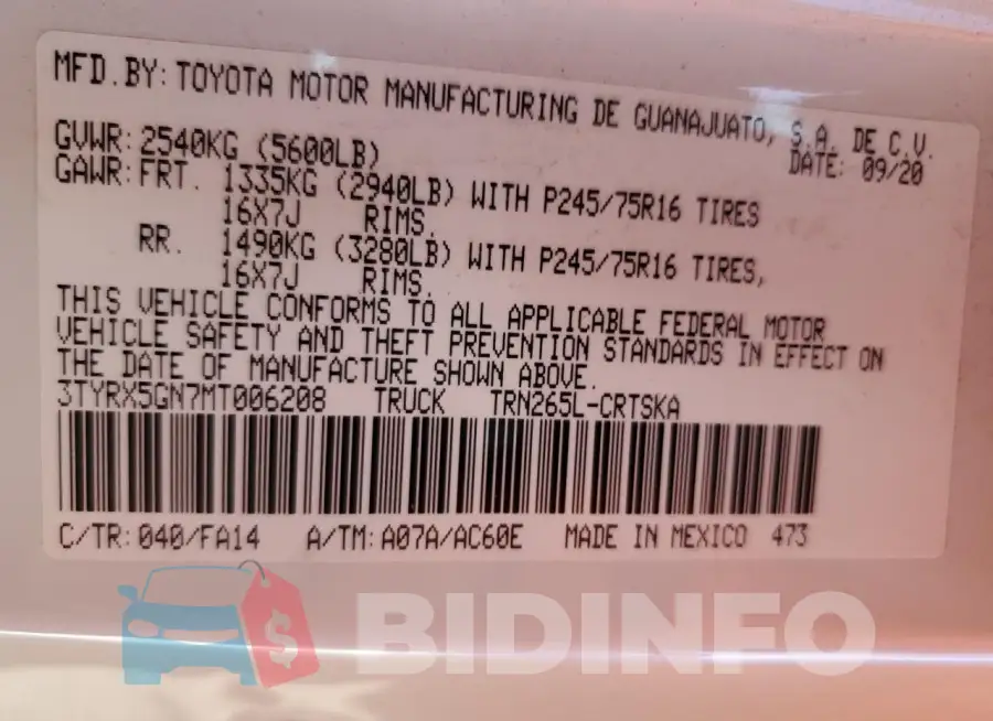 3TYRX5GN7MT006208 Photo# 13