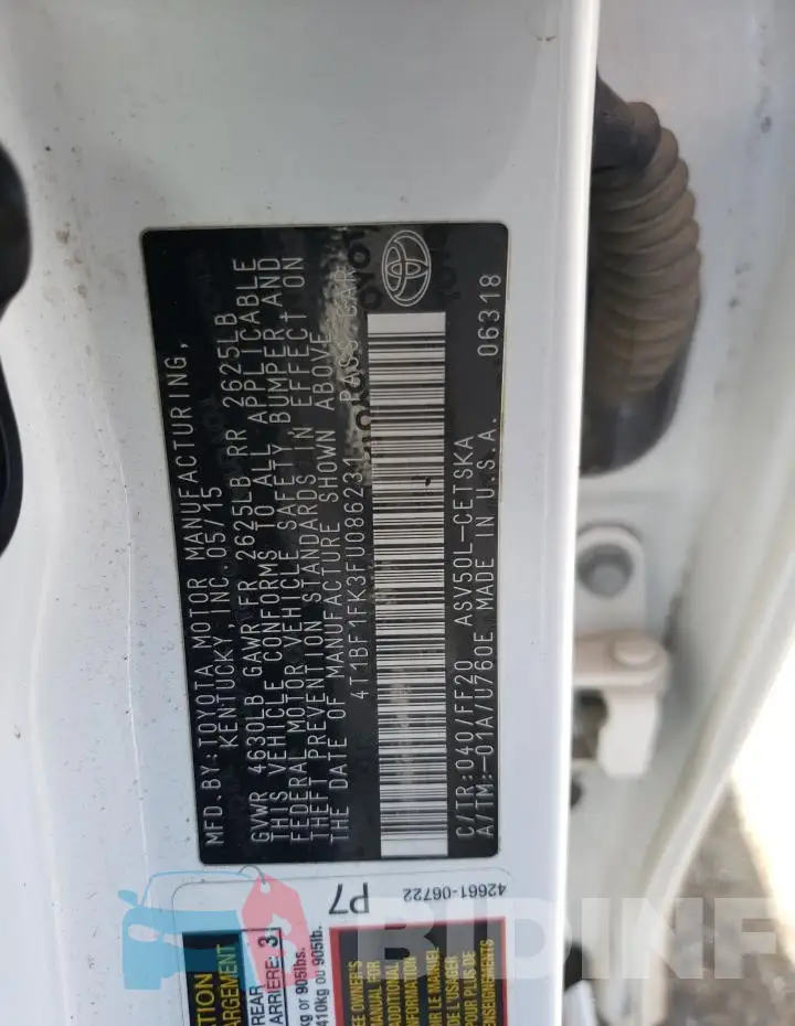 4T1BF1FK3FU086231 Photo# 13