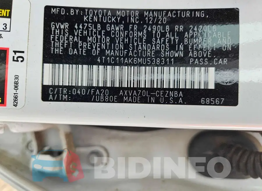 4T1C11AK6MU538311 Photo# 10