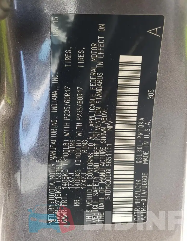5TDYK3DC6FS651111 Photo# 13