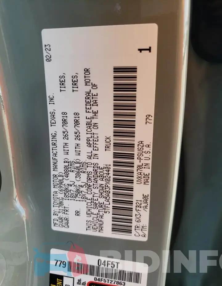 5TFLA5AB3PX024401 Photo# 12
