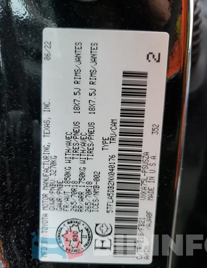 5TFLA5DB2NX040176 Photo# 13