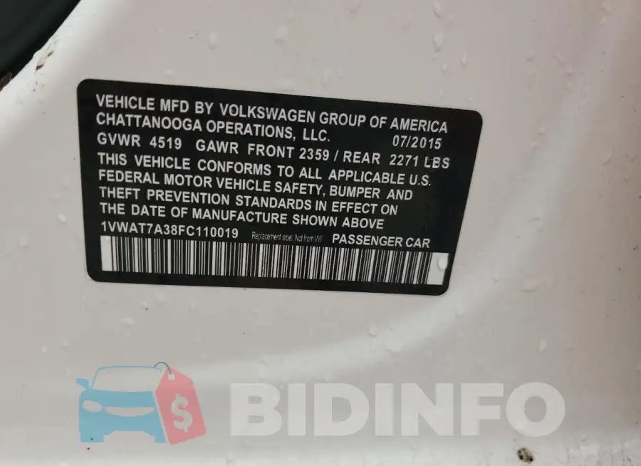 1VWAT7A38FC110019 Photo# 12