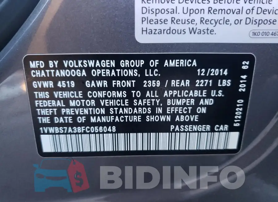 1VWBS7A38FC056048 Photo# 12