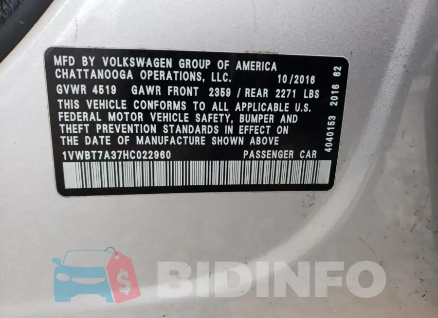 1VWBT7A37HC022960 Photo# 12