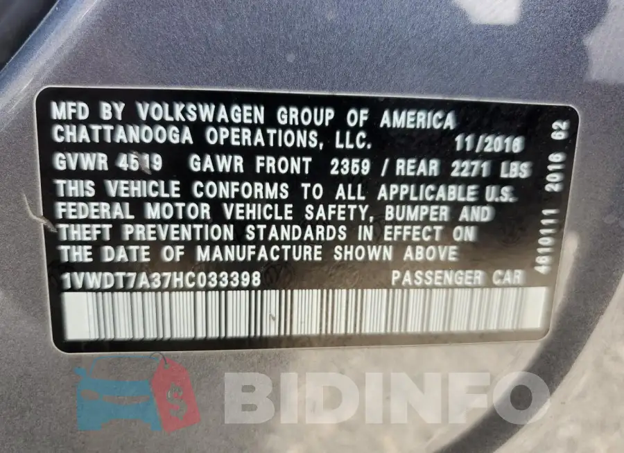 1VWDT7A37HC033398 Photo# 12