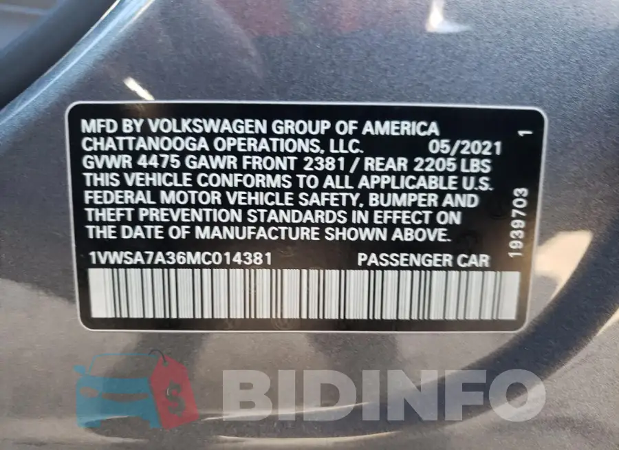 1VWSA7A36MC014381 Photo# 12