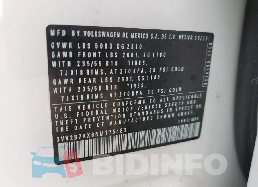 3VV2B7AX6NM175480 Photo# 14