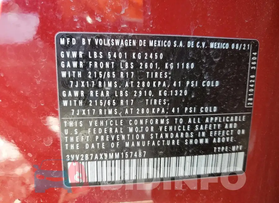 3VV2B7AX9MM157487 Photo# 13