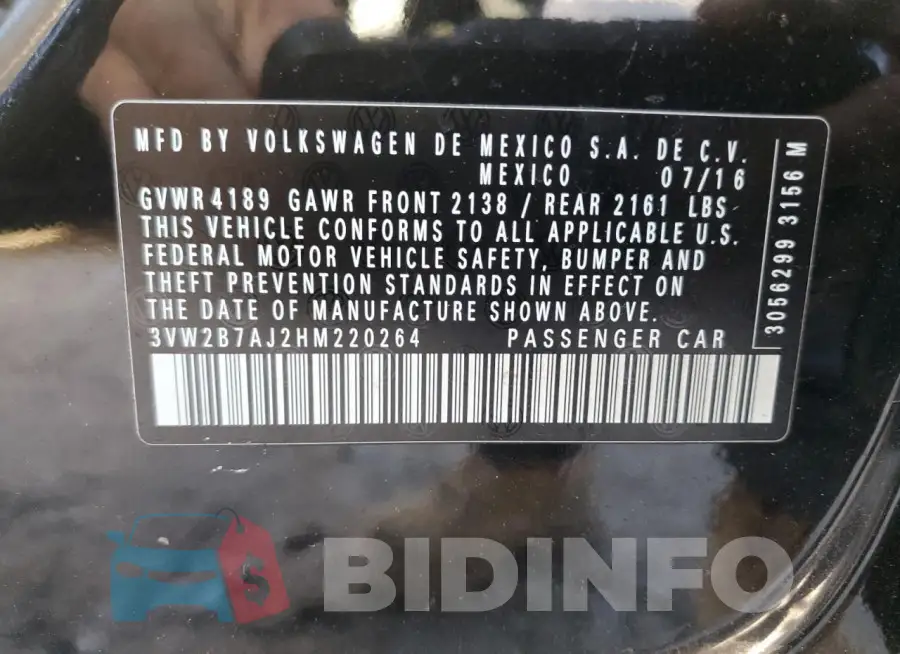 3VW2B7AJ2HM220264 Photo# 13