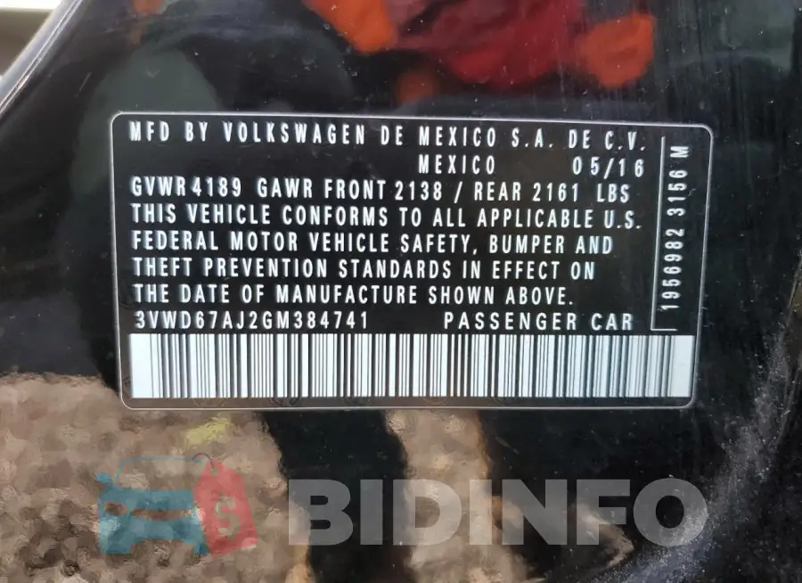 3VWD67AJ2GM384741 Photo# 13