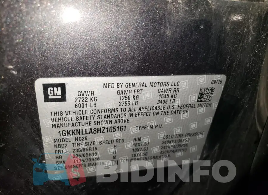 1GKKNLLA8HZ165161 Photo# 13