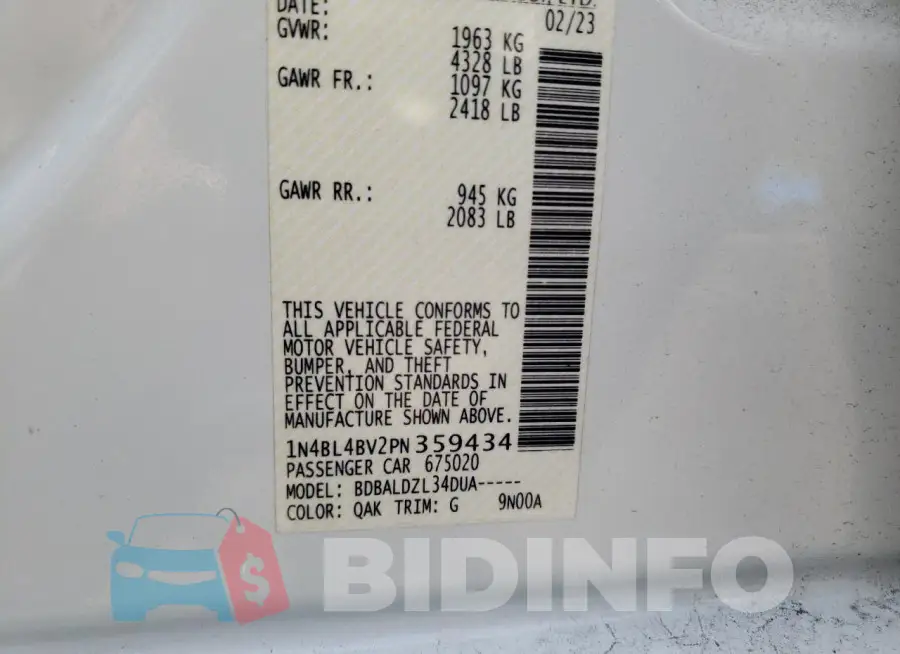 1N4BL4BV2PN359434 Photo# 12
