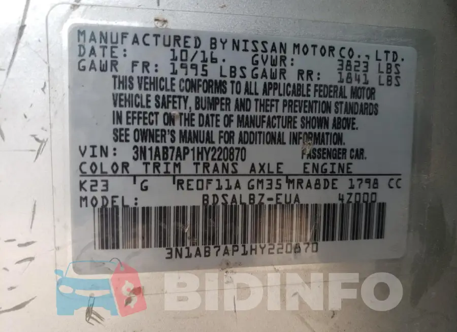 3N1AB7AP1HY220870 Photo# 13