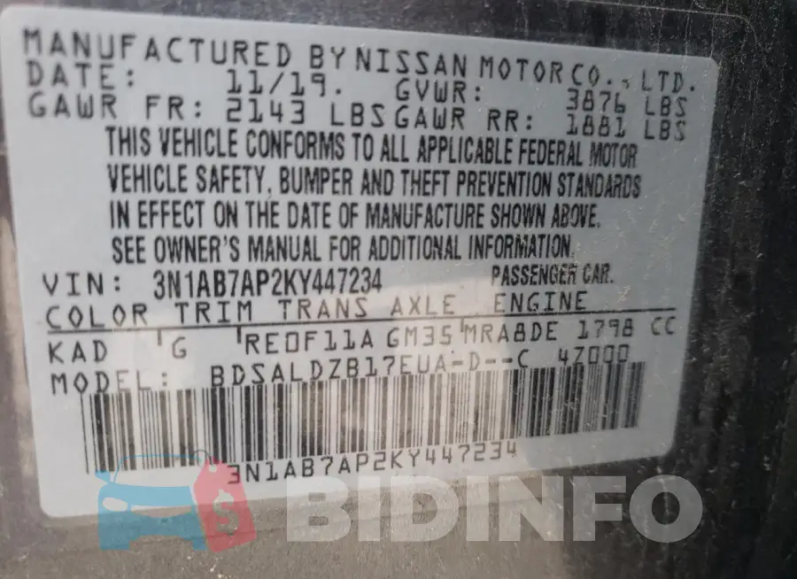 3N1AB7AP2KY447234 Photo# 13