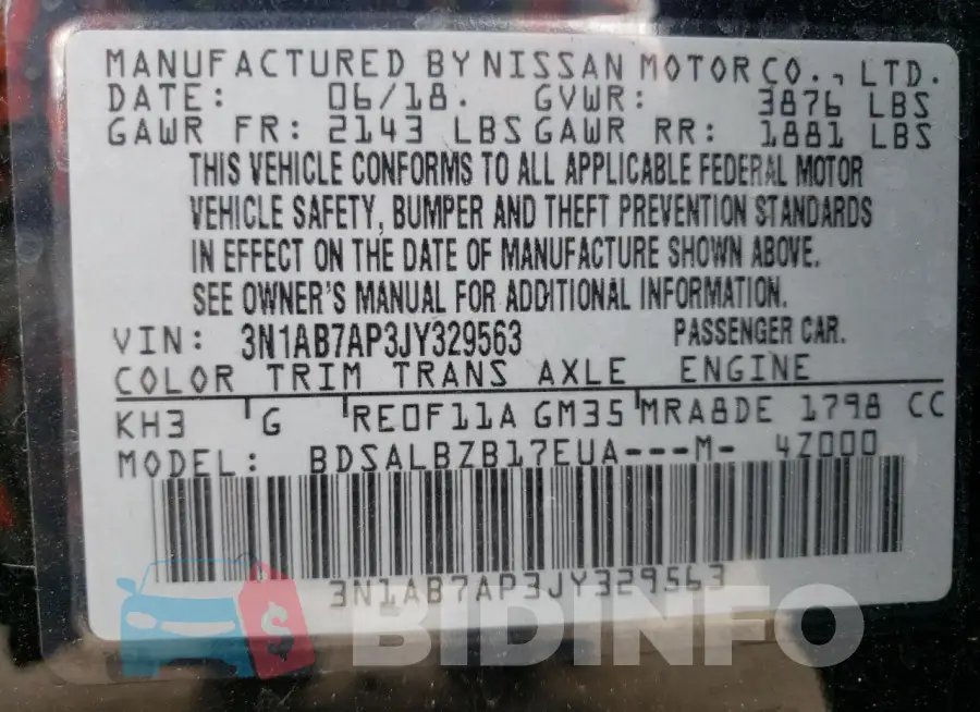 3N1AB7AP3JY329563 Photo# 12
