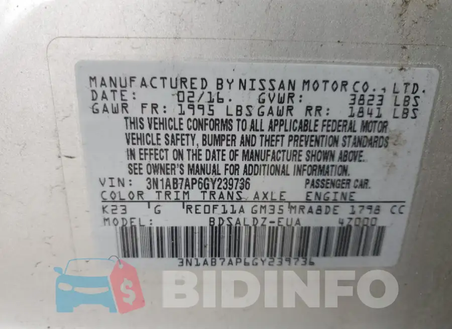 3N1AB7AP6GY239736 Photo# 12